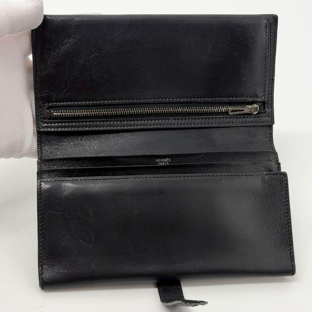 Hermes Bearn Dupri Box Calf Soufflet Classic Trifold Leather Wallet — view 6