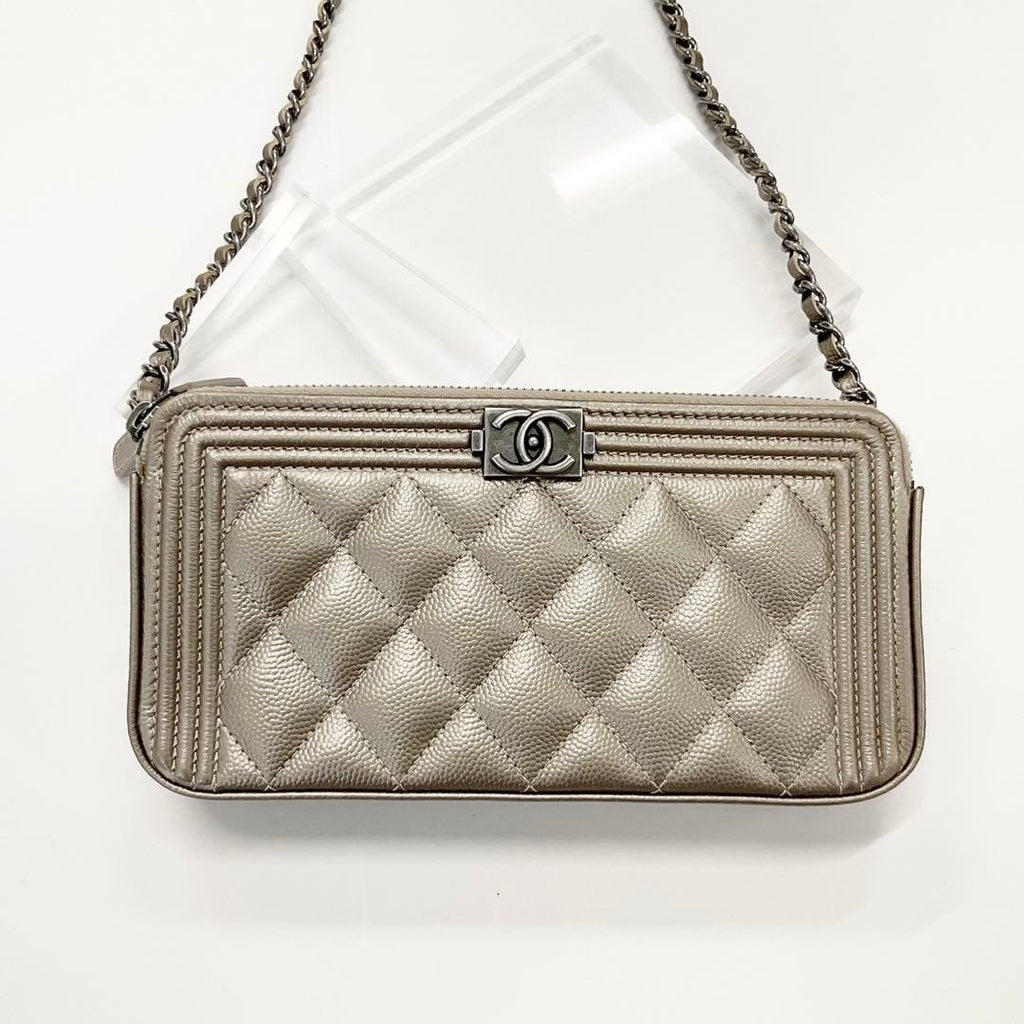 Chanel Caviar Leather CC Logo Boy Chain Wallet Shoulder — view 2
