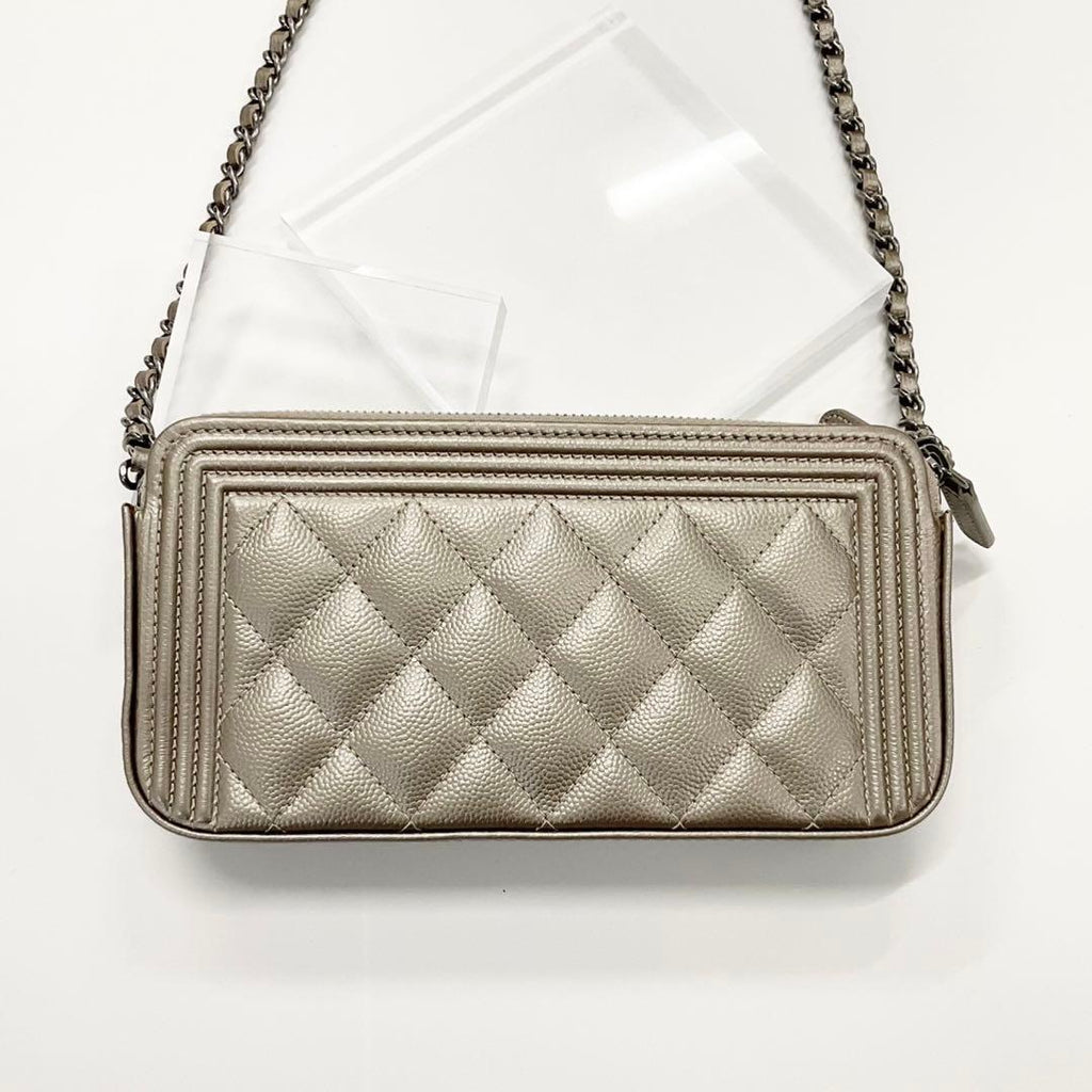 Chanel Caviar Leather CC Logo Boy Chain Wallet Shoulder — view 3