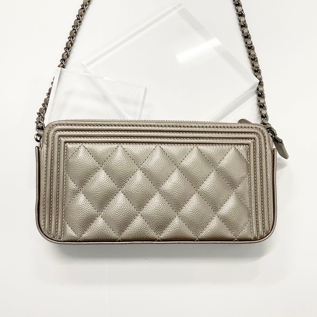 Chanel Caviar Leather CC Logo Boy Chain Wallet Shoulder — view 3