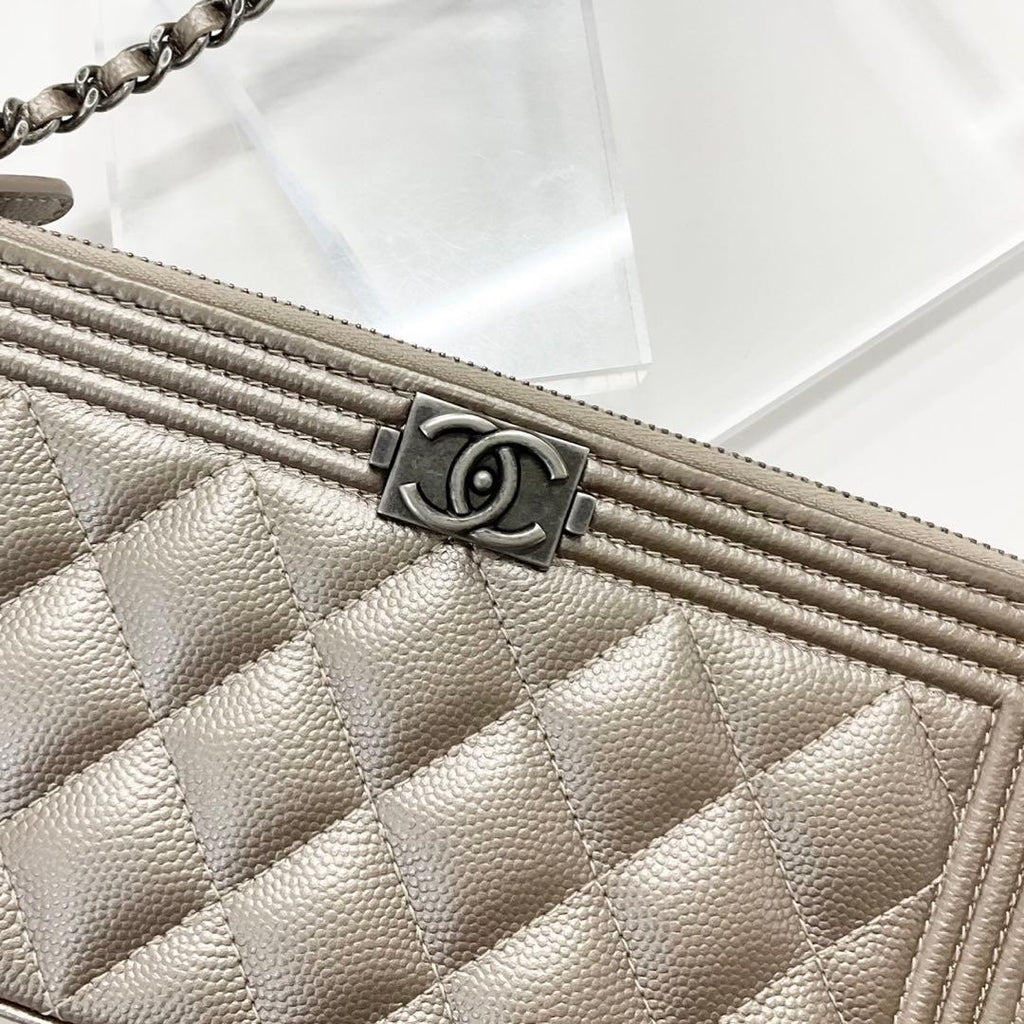 Chanel Caviar Leather CC Logo Boy Chain Wallet Shoulder — view 4