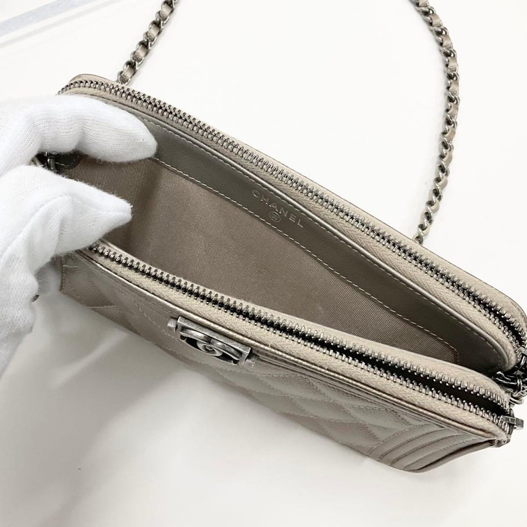 Chanel Caviar Leather CC Logo Boy Chain Wallet Shoulder — view 8