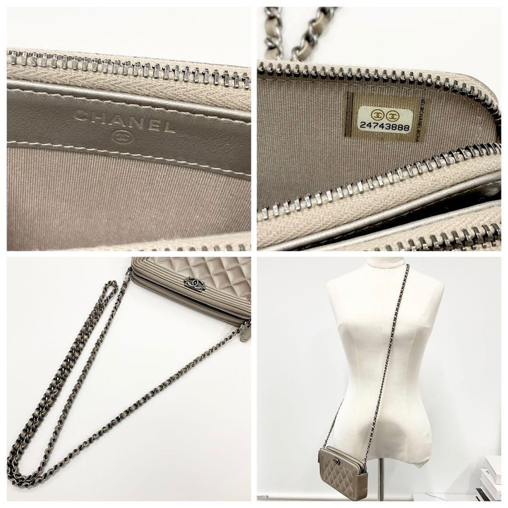 Chanel Caviar Leather CC Logo Boy Chain Wallet Shoulder — view 9