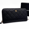Chanel Quilted Caviar Leather Zip Around Wallet Black