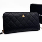 Chanel Quilted Caviar Leather Zip Around Wallet Black