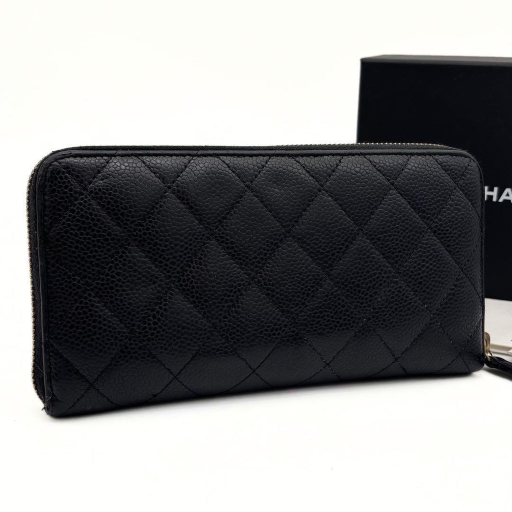Chanel Quilted Caviar Leather Zip Around Wallet Black — view 2
