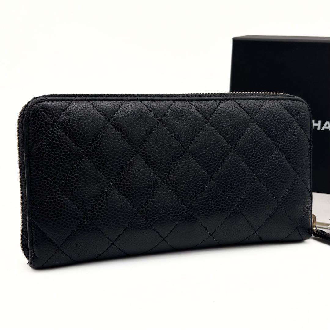 Chanel Quilted Caviar Leather Zip Around Wallet Black — view 2