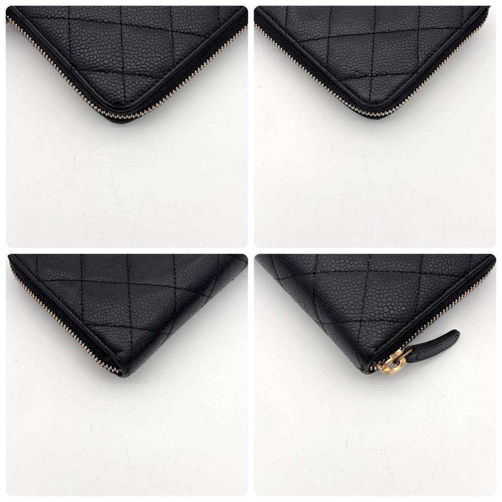 Chanel Quilted Caviar Leather Zip Around Wallet Black — view 7
