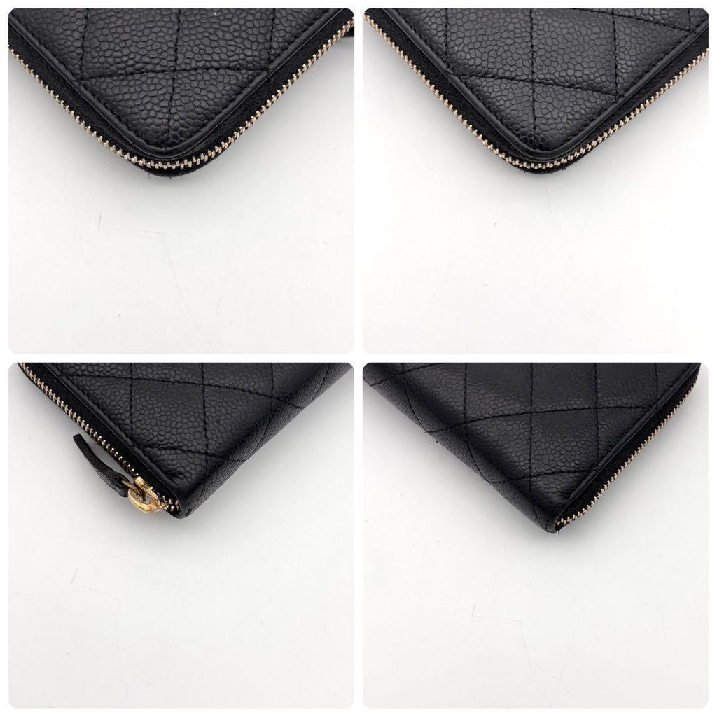 Chanel Quilted Caviar Leather Zip Around Wallet Black — view 8