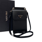 Prada Saffiano Leather Shoulder Bag Phone Case Black