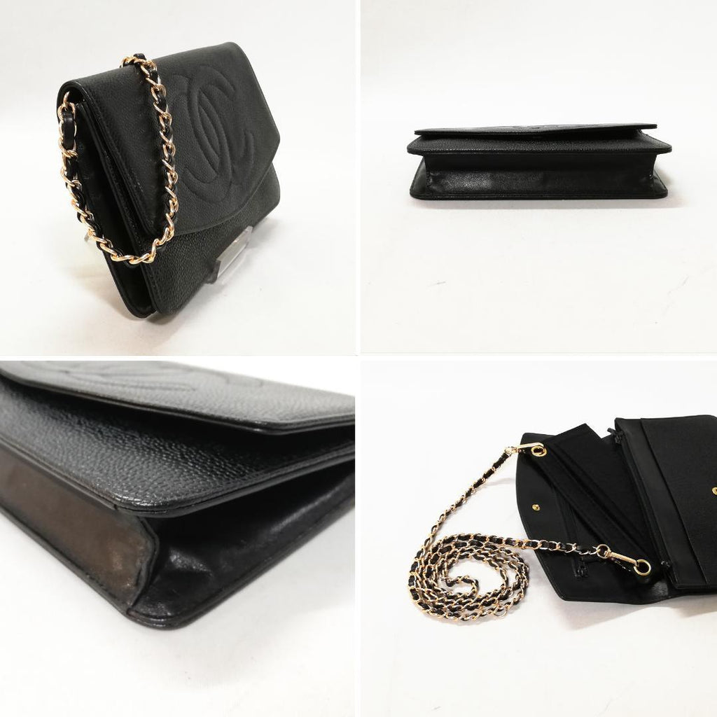 Chanel Caviar Leather Bifold Wallet Chain Black — view 3