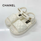 Chanel Quilted CC Logo Leather Velcro Sandals