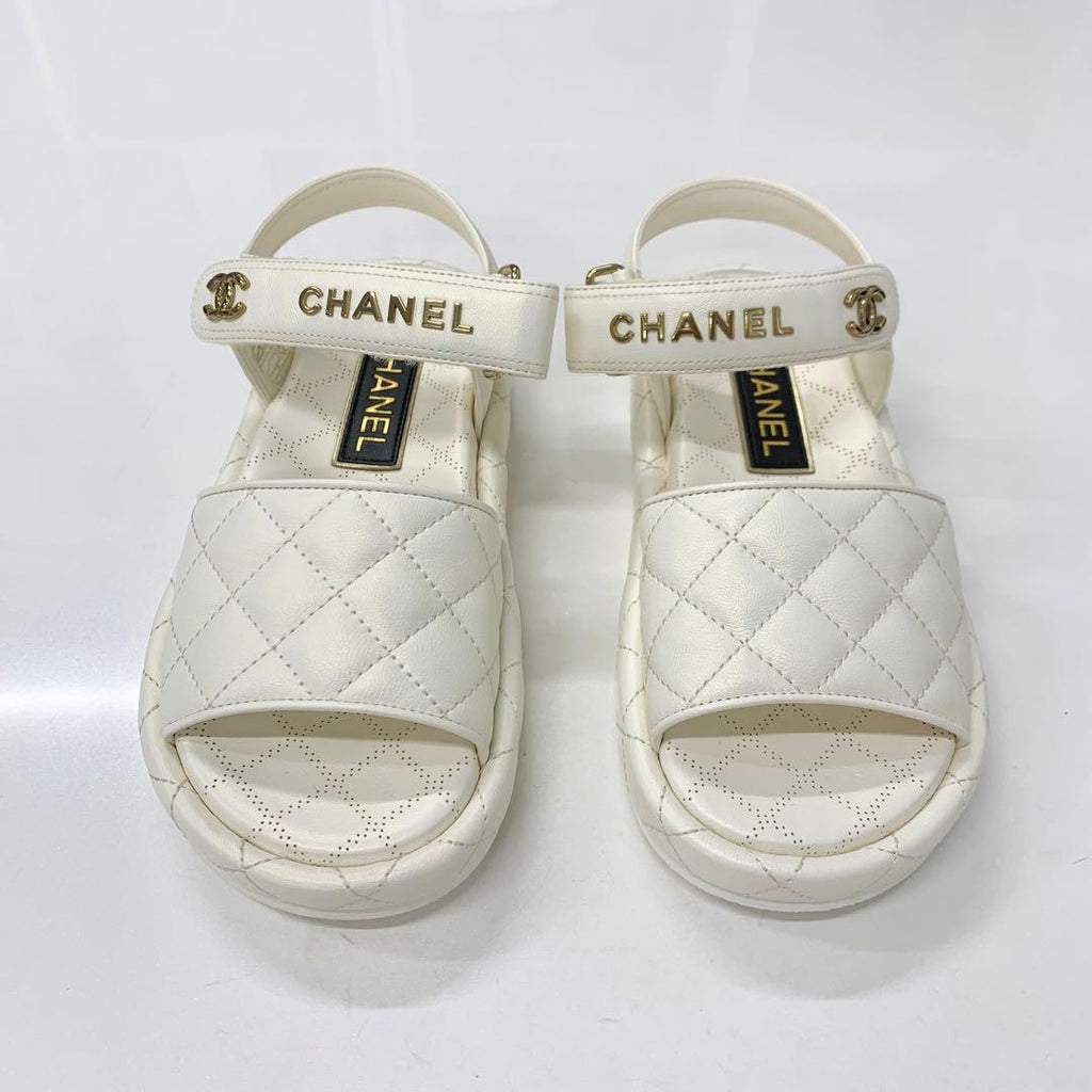Chanel Quilted CC Logo Leather Velcro Sandals — view 2