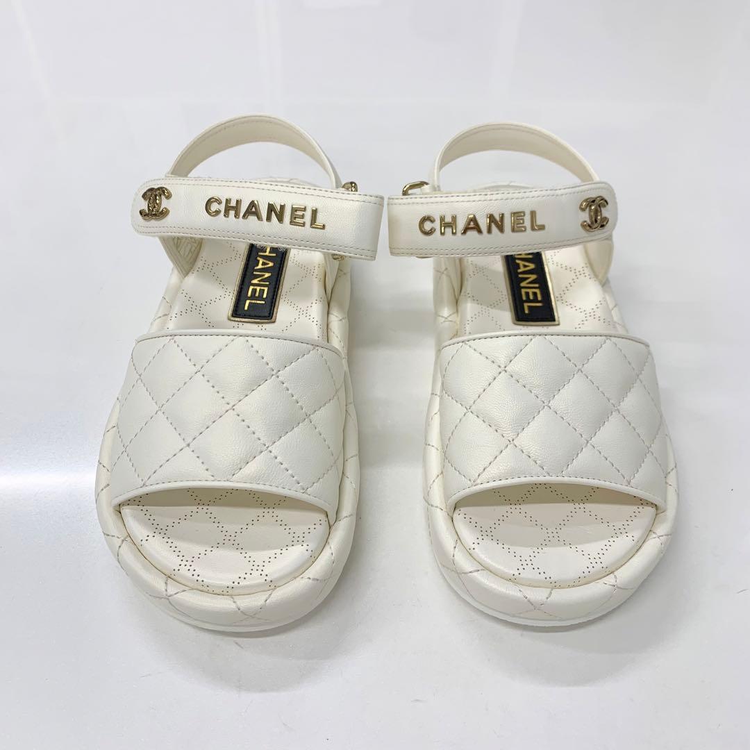 Chanel Quilted CC Logo Leather Velcro Sandals — view 2