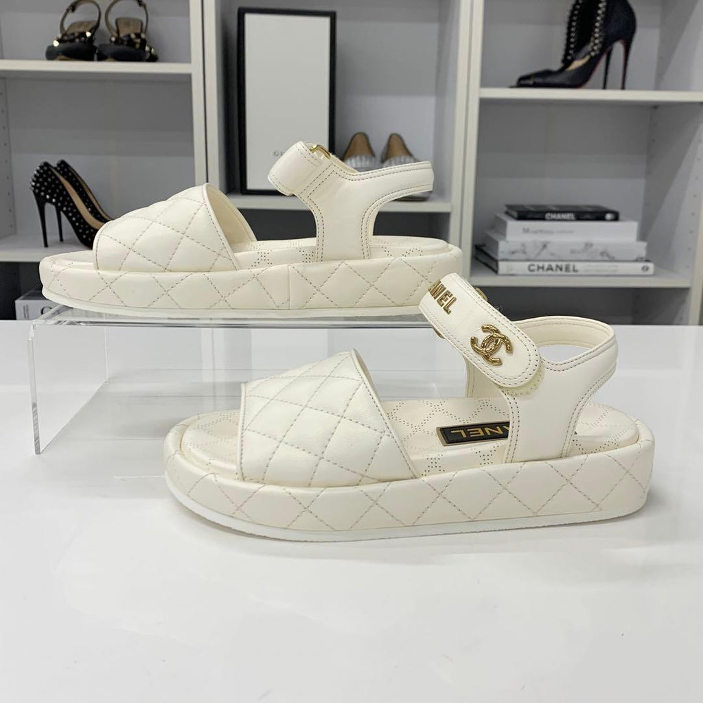 Chanel Quilted CC Logo Leather Velcro Sandals — view 3