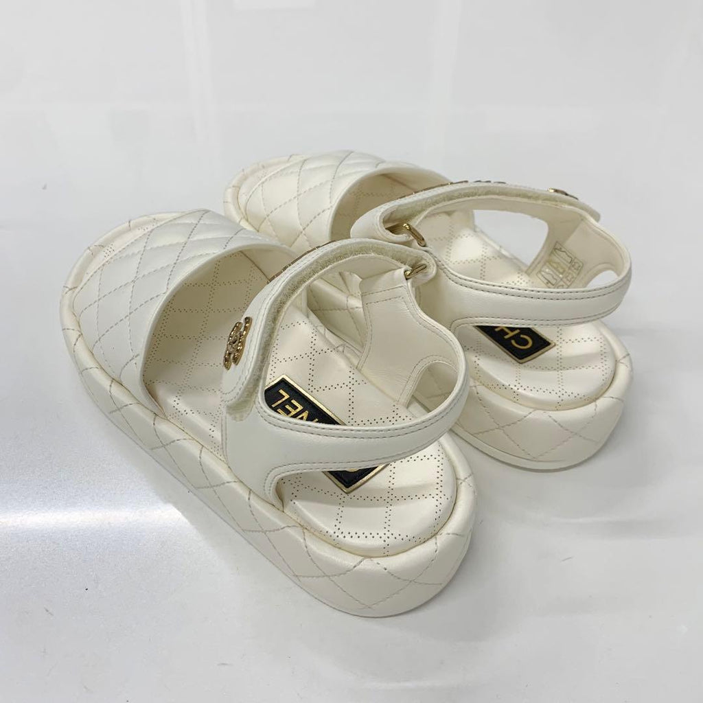 Chanel Quilted CC Logo Leather Velcro Sandals — view 4