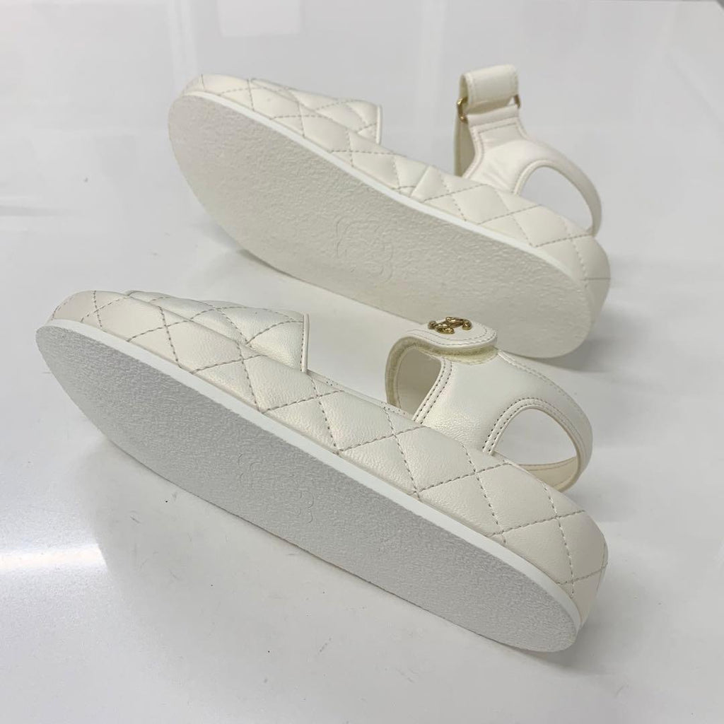 Chanel Quilted CC Logo Leather Velcro Sandals — view 6