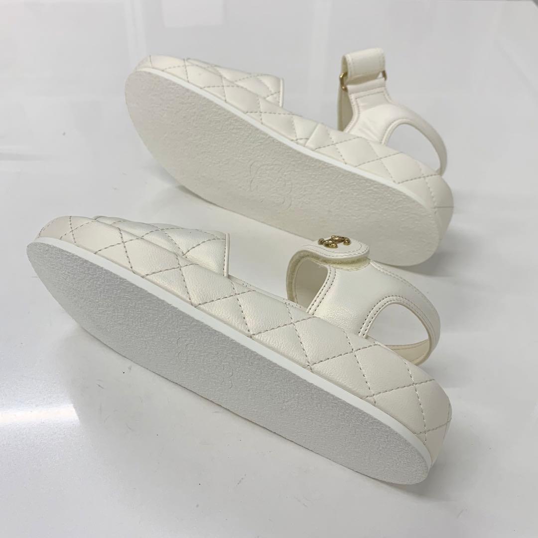 Chanel Quilted CC Logo Leather Velcro Sandals — view 6