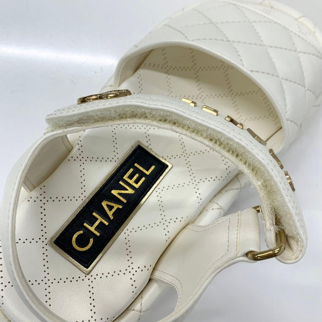 Chanel Quilted CC Logo Leather Velcro Sandals — view 7