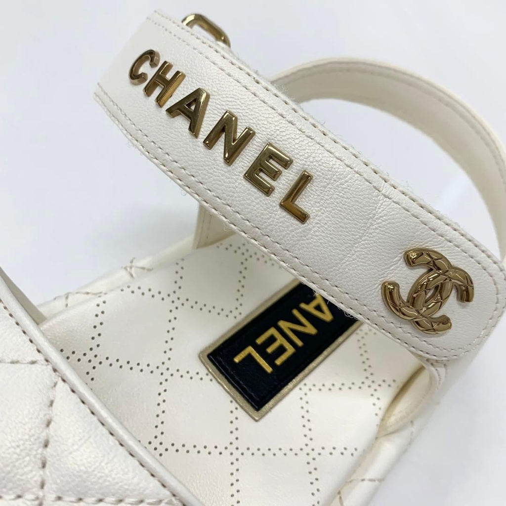 Chanel Quilted CC Logo Leather Velcro Sandals — view 9