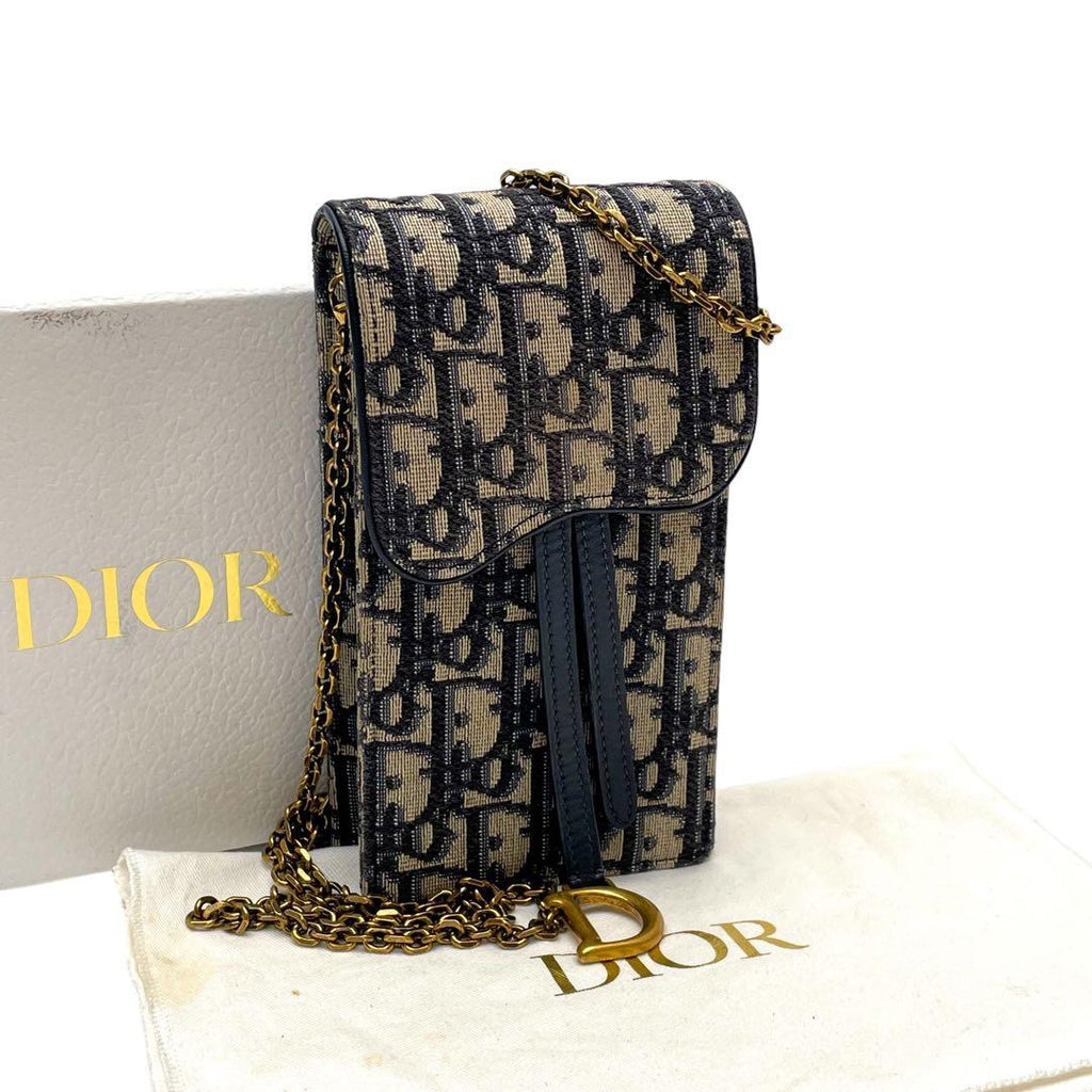 Dior Trotter Canvas Chain Shoulder Bag Leather Pouch