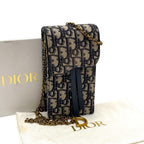 Dior Trotter Canvas Chain Shoulder Bag Leather Pouch