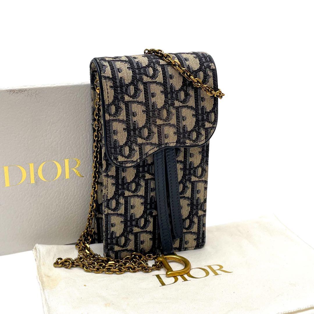 Dior Trotter Canvas Chain Shoulder Bag Leather Pouch