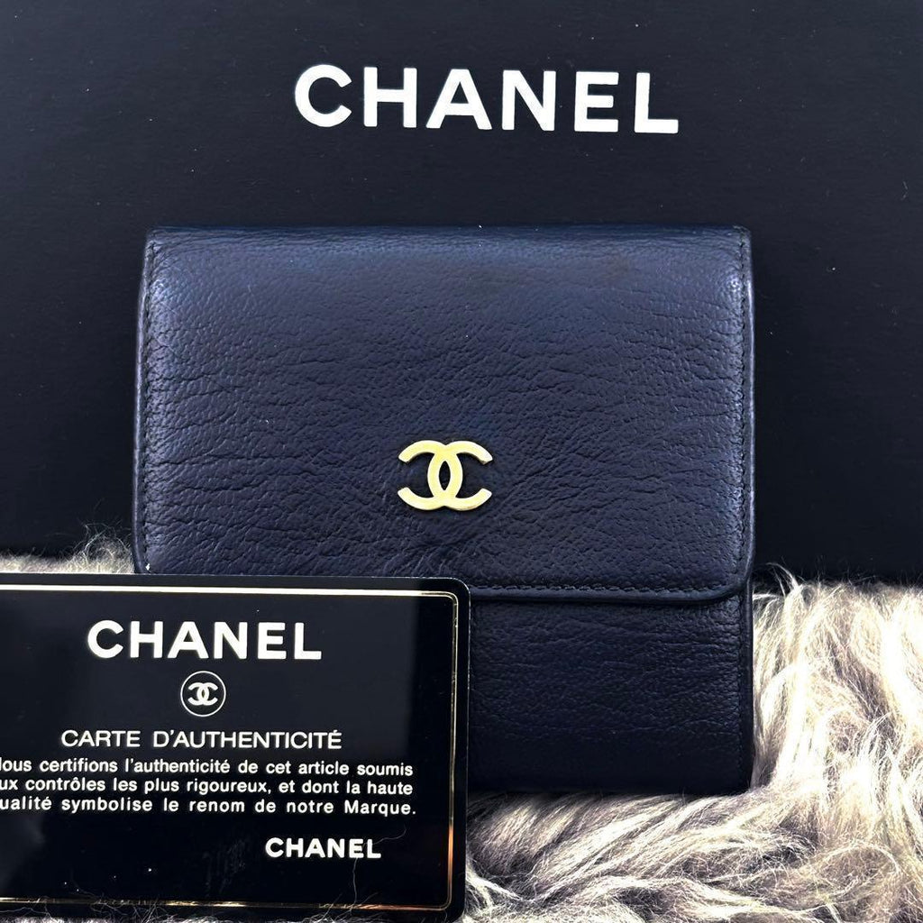 Chanel Wallet CC Logo Snap Trifold Navy