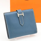 Hermes Bearn Compact Chevre Bifold Wallet Blue