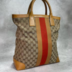 Gucci GG Sherry Line Tote Bag Brown Yellow Leather
