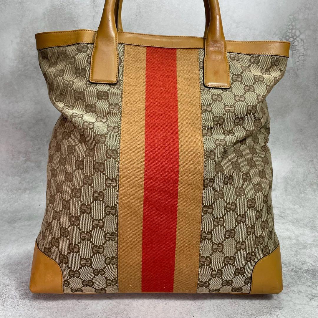 Gucci GG Sherry Line Tote Bag Brown Yellow Leather — view 3