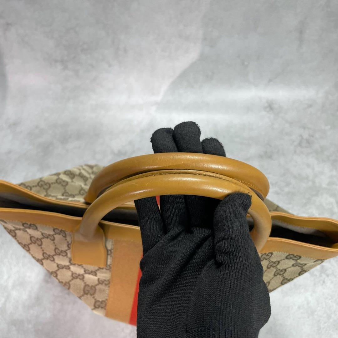 Gucci GG Sherry Line Tote Bag Brown Yellow Leather — view 4