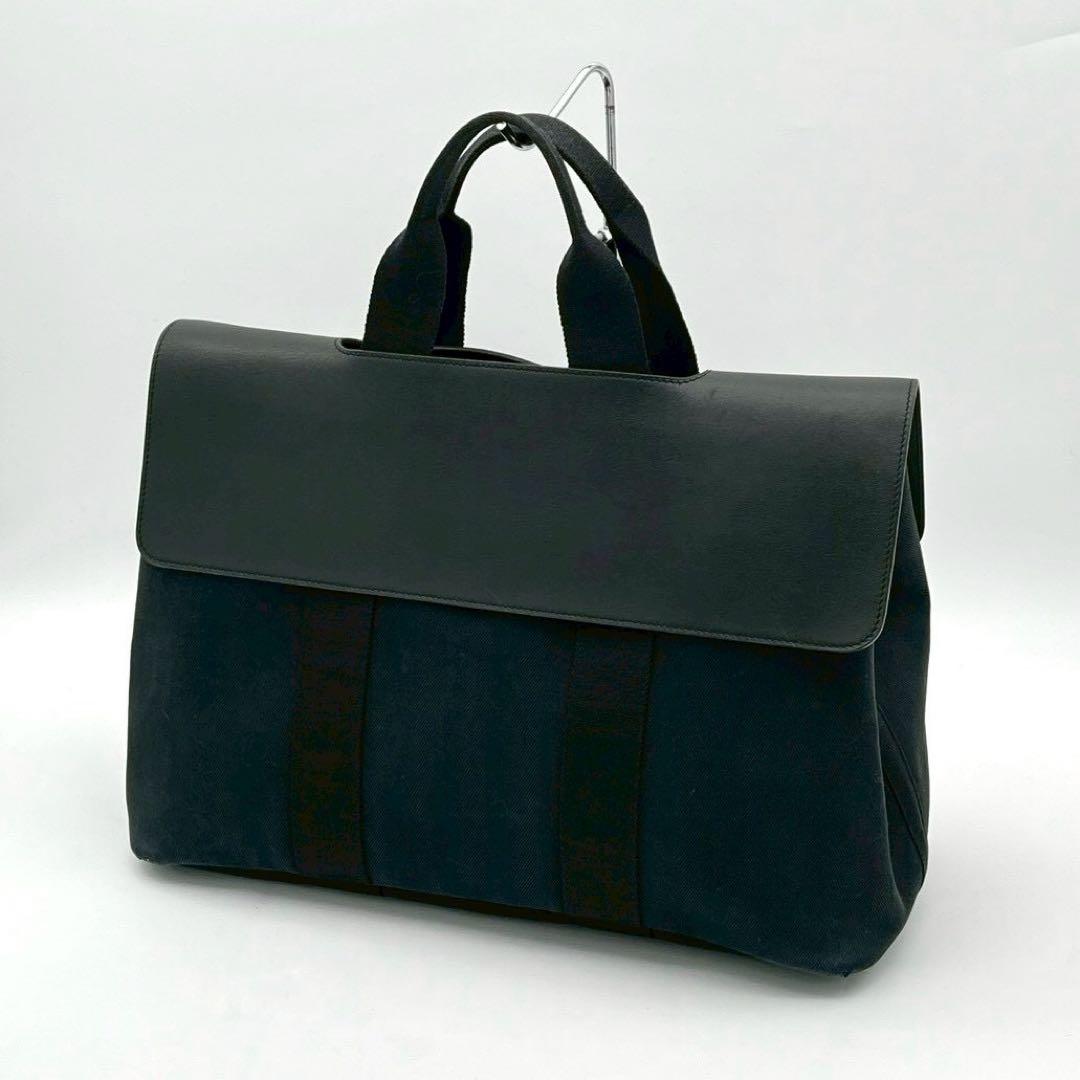 Hermes Valparaiso MM Canvas Leather Pouch Handbag Black