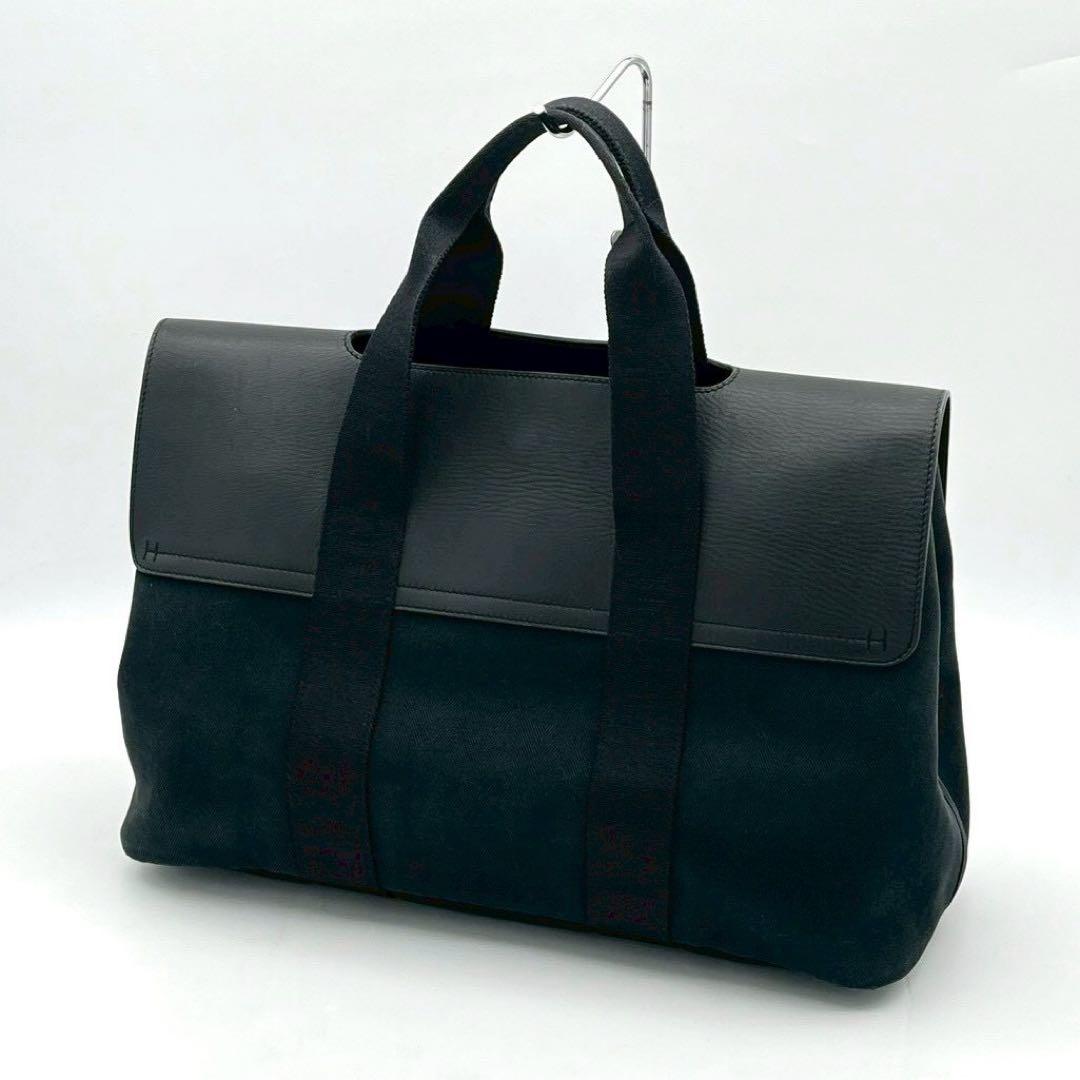 Hermes Valparaiso MM Canvas Leather Pouch Handbag Black