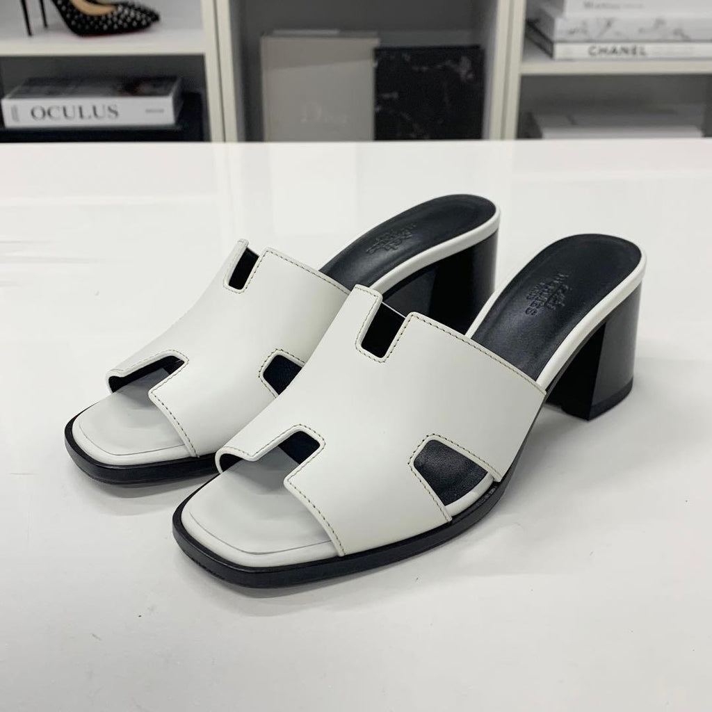 Hermes Area 60 Leather Sandals Mule White — view 3