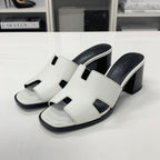 Hermes Area 60 Leather Sandals Mule White — view 3