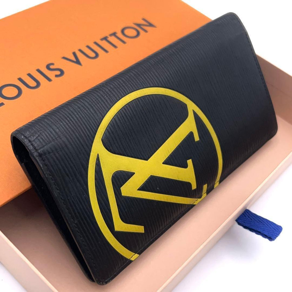 Louis Vuitton Epi Portefeuille Brazza Circle Black Yellow Wallet