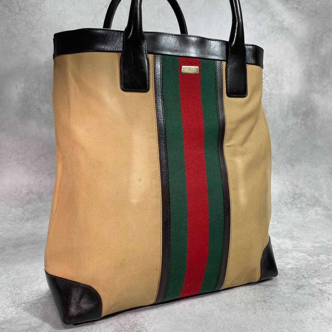 Gucci GG Sherry Line Tote Bag Brown Logo