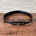 Celine Leather Triomphe Logo Gold Belt Black — view 3