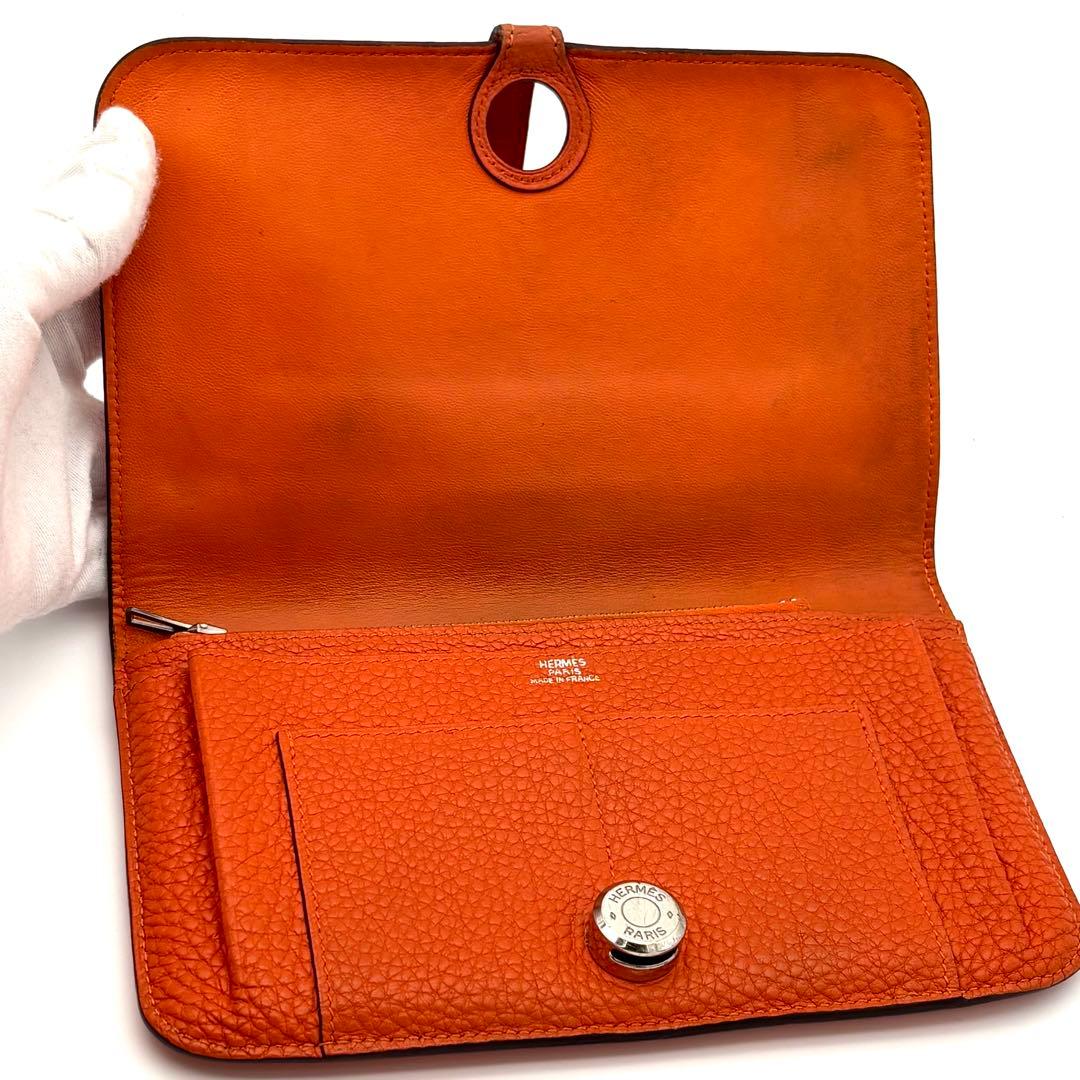 Hermes Wallet Dogon GM Taurillon Clemence Orange Silver — view 3