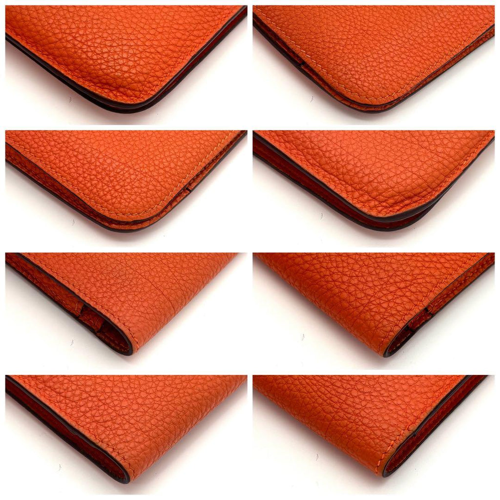 Hermes Wallet Dogon GM Taurillon Clemence Orange Silver — view 8