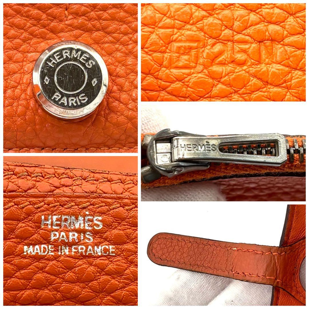Hermes Wallet Dogon GM Taurillon Clemence Orange Silver — view 9
