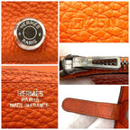Hermes Wallet Dogon GM Taurillon Clemence Orange Silver — view 9