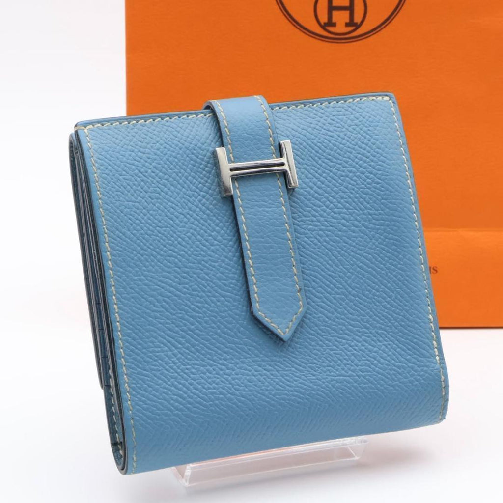 Hermes Bearn Rectoverso Trifold Wallet Blue Jean