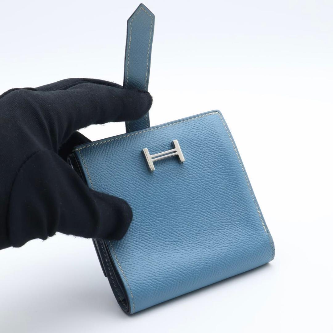 Hermes Bearn Rectoverso Trifold Wallet Blue Jean — view 2