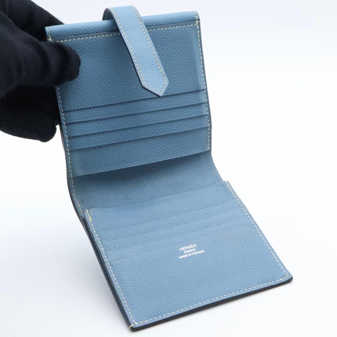 Hermes Bearn Rectoverso Trifold Wallet Blue Jean — view 3