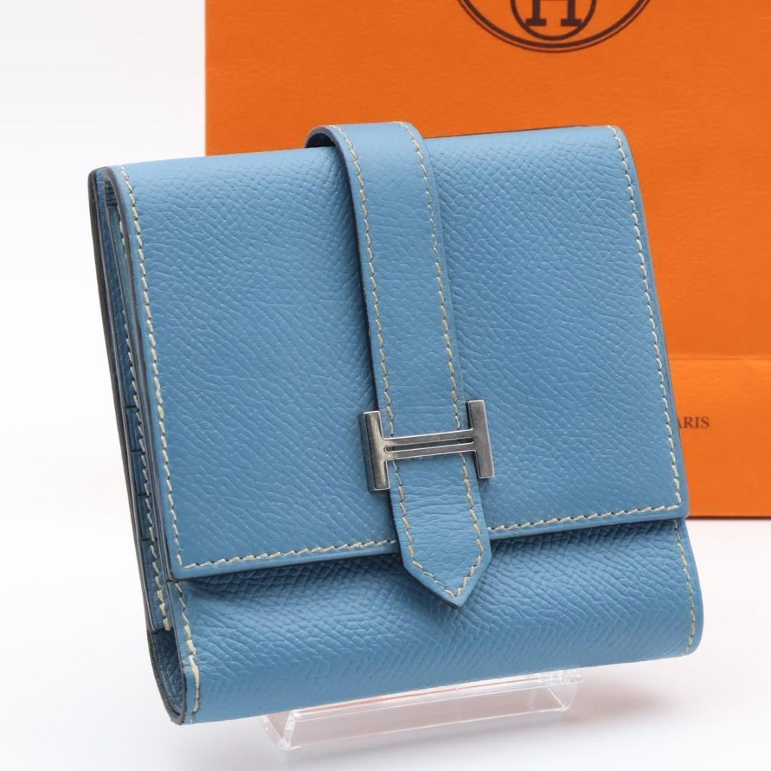 Hermes Bearn Rectoverso Trifold Wallet Blue Jean — view 5