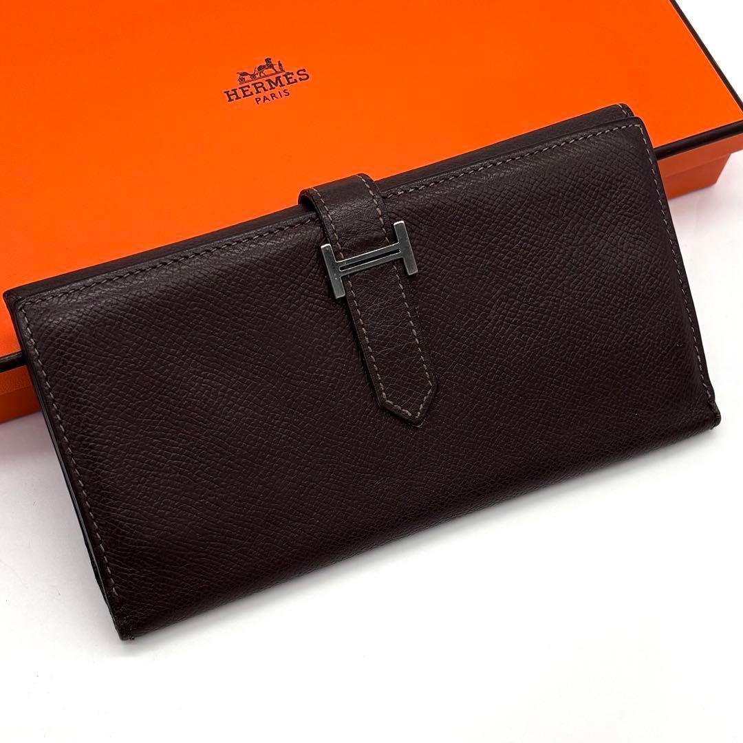 Hermes Bearn Dupri Trifold Wallet Black Chevre