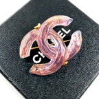 Chanel Brooch CC Logo Clear Purple