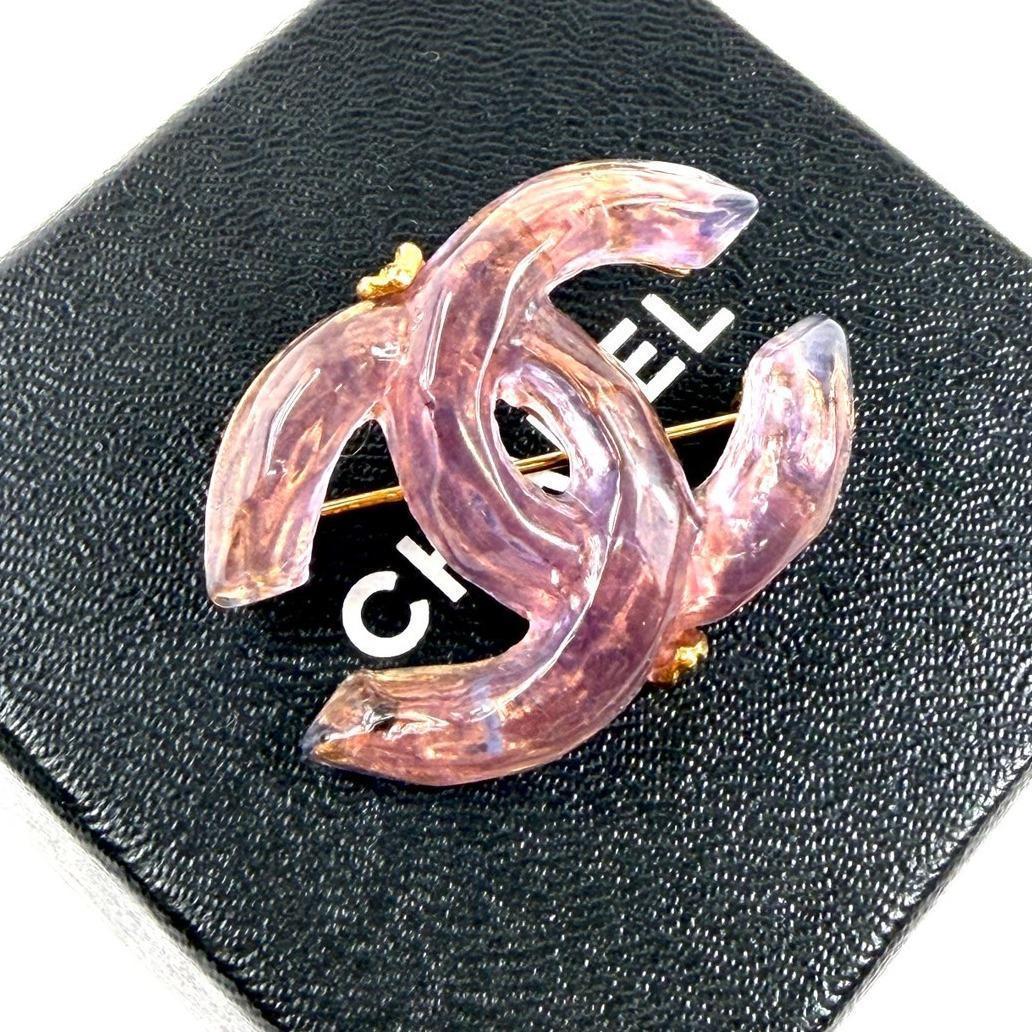 Chanel Brooch CC Logo Clear Purple
